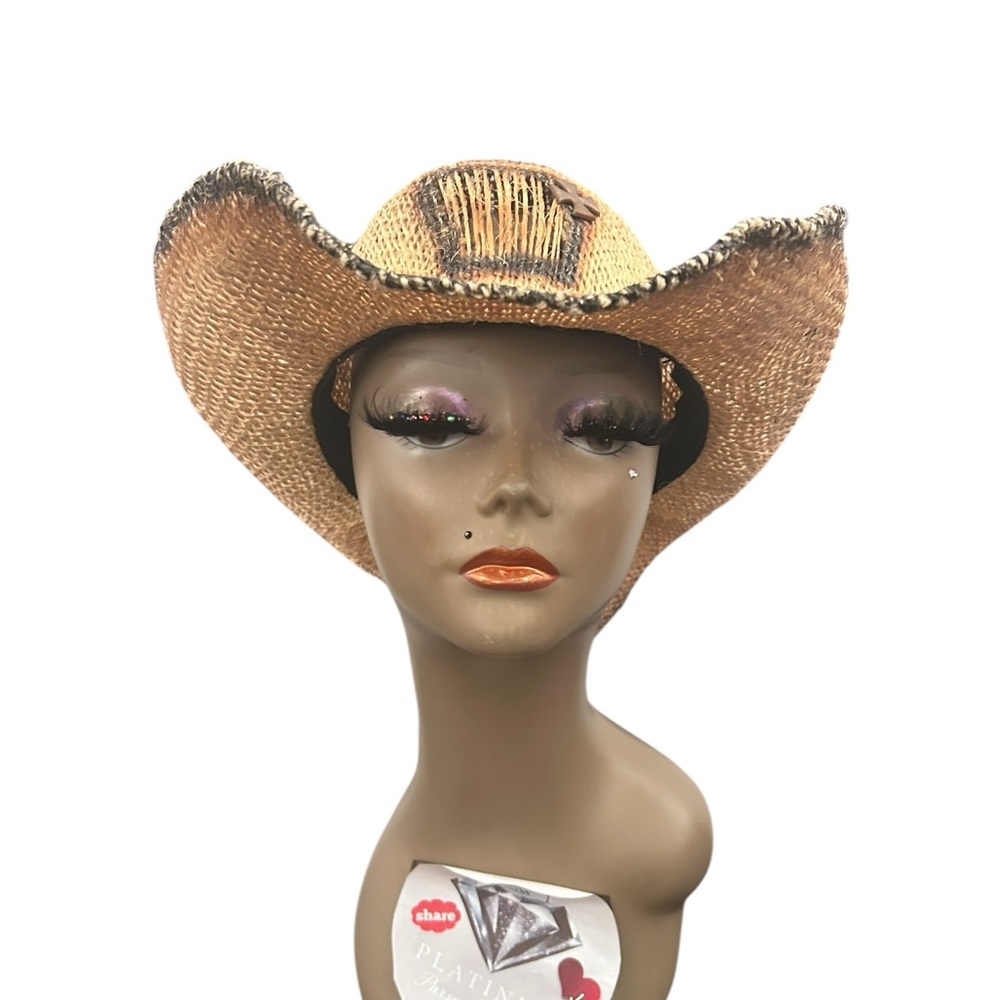 Tan Western Straw Hat with Wide Brim